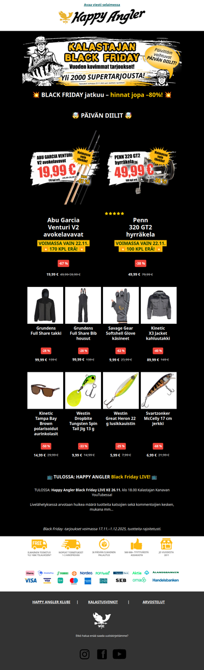 Black Friday PÄIVÄN DIILIT: Abu Garcia Venturi V2 avokelavavat 19,99 €! 🤩