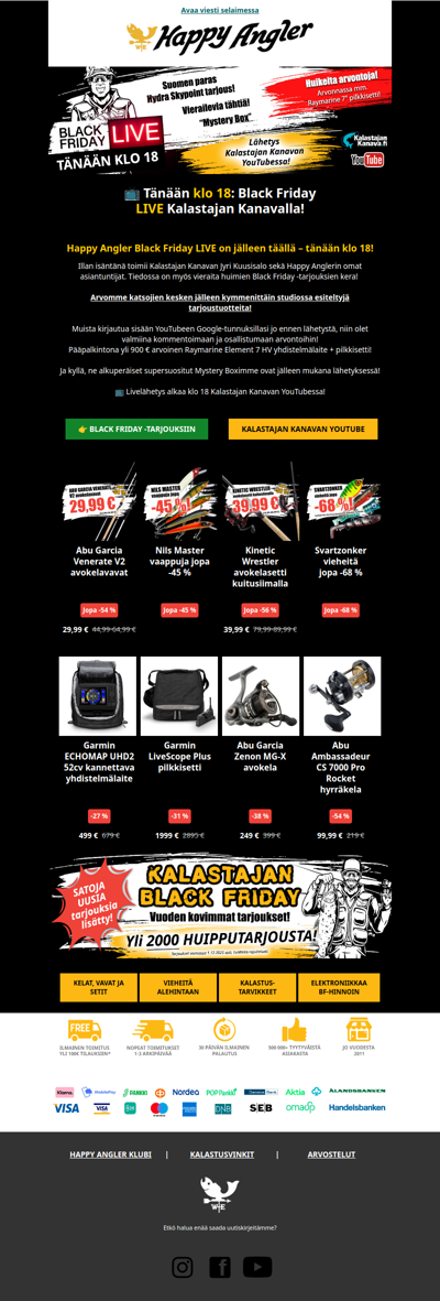 🟢 Tänään klo 18: Black Friday LIVE Kalastajan kanavalla!
