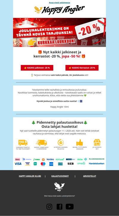 🎁 Joulukalenteri: KAIKKI jalkineet ja lämpökerrastot -20 %