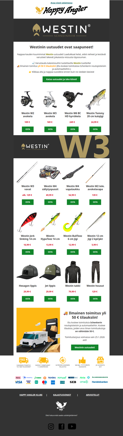😎 Laadukkaat Westin-varusteet nyt saatavilla - yli 50 € tilauksiin ilmainen toimitus!