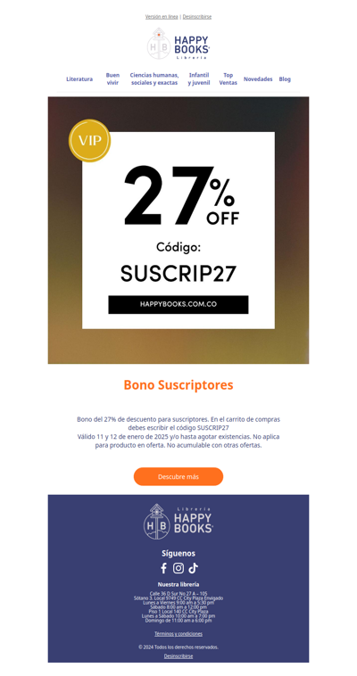 🎉 ¡Solo para suscriptores! 27% OFF este fin de semana