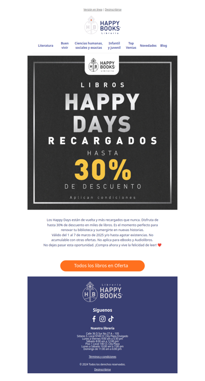 📚 Hasta 30% OFF en miles de libros 🎉 ¡Happy Days Recargados!