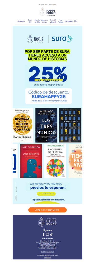 Hasta medianoche: beneficio SURA en Happy Books