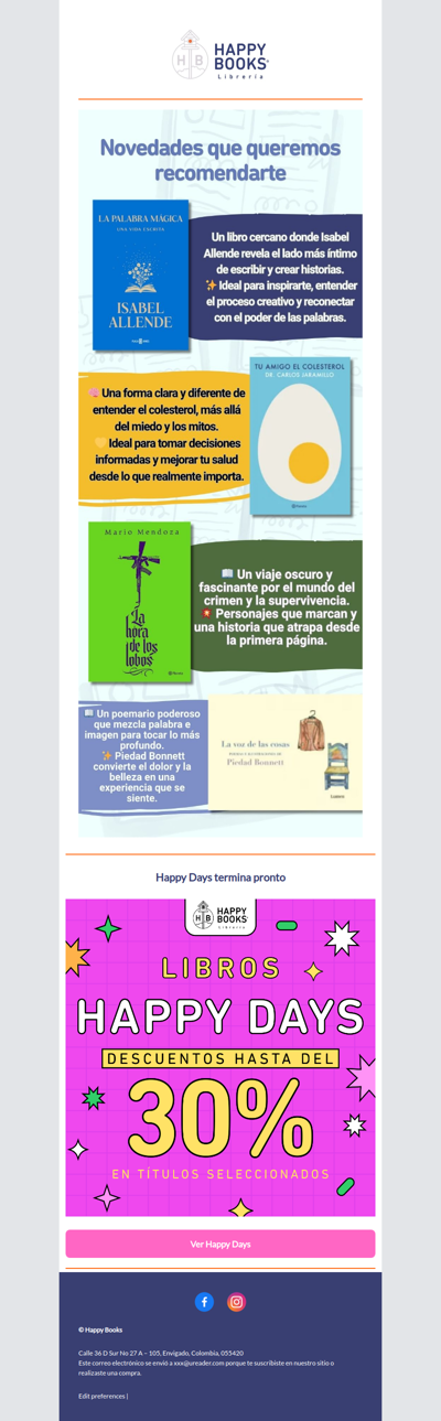 📚 Novedades del mes + últimas horas de Happy Days