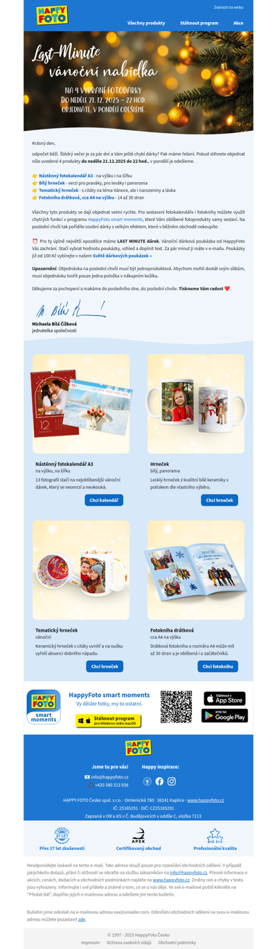 Do neděle 21.12.2025 - 22 hod. objednáte, v pondělí odešleme