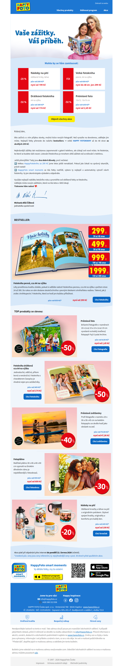 Nejprodávanější HappyFotokniha je zpět za 299 Kč 👉