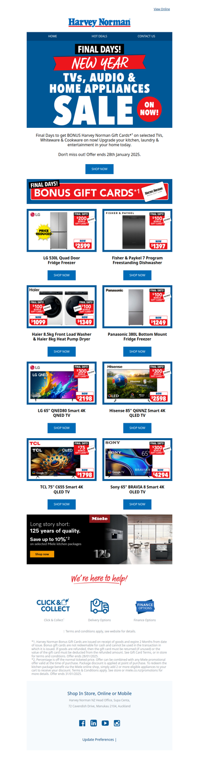 BONUS on selected TVs, Whiteware & Cookware!