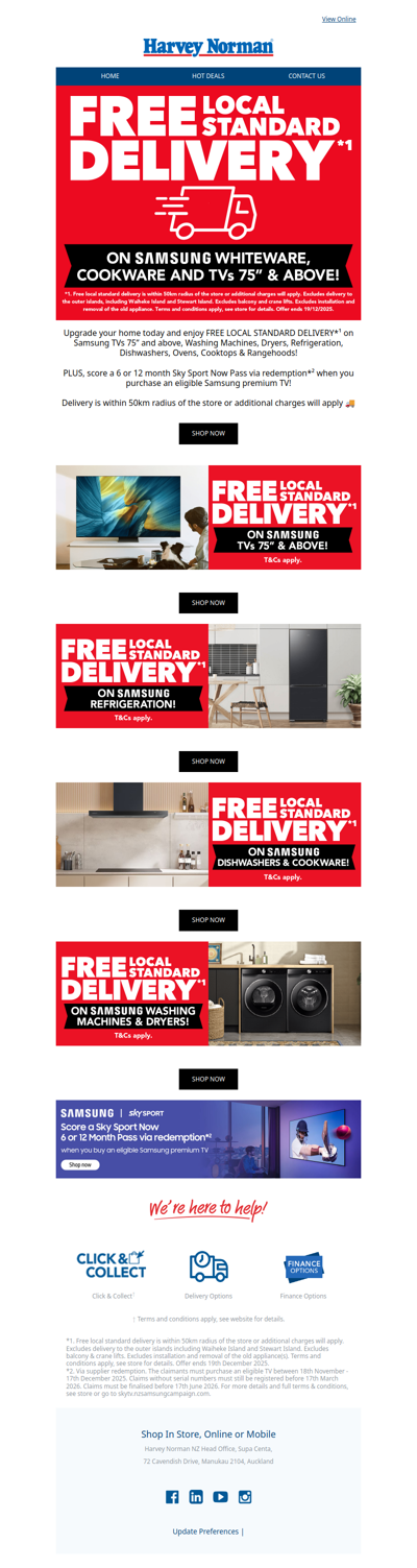 Free Local Standard Delivery* on selected Samsung