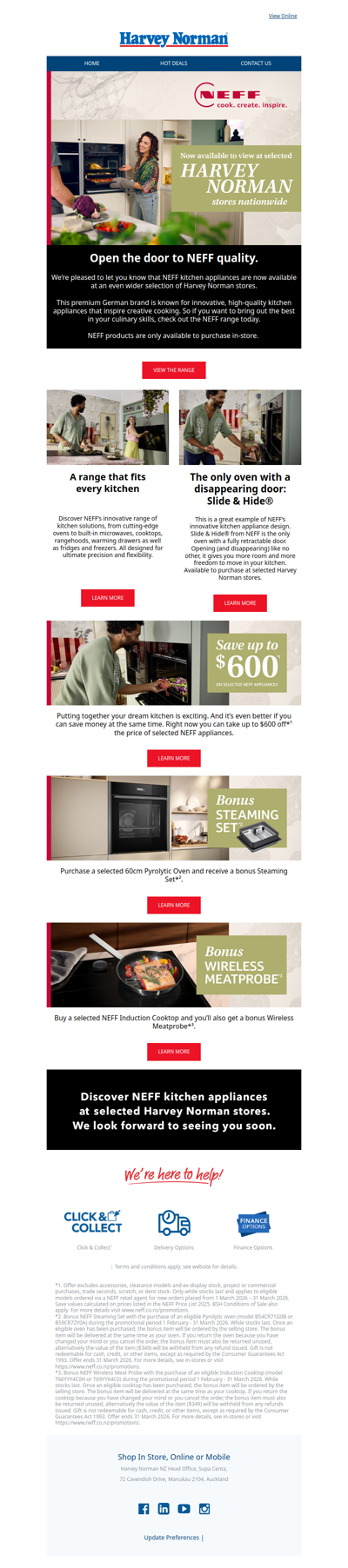 NEFF kitchen appliances at Harvey Norman