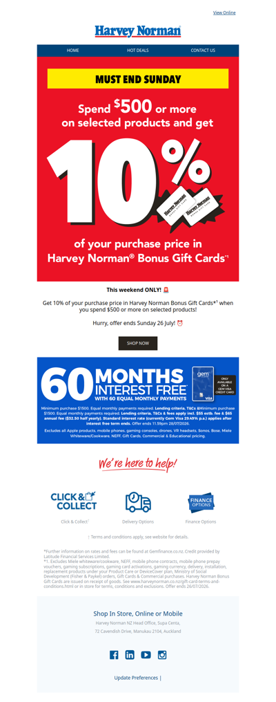 Get 10% in Harvey Norman Bonus Gift Cards!*¹