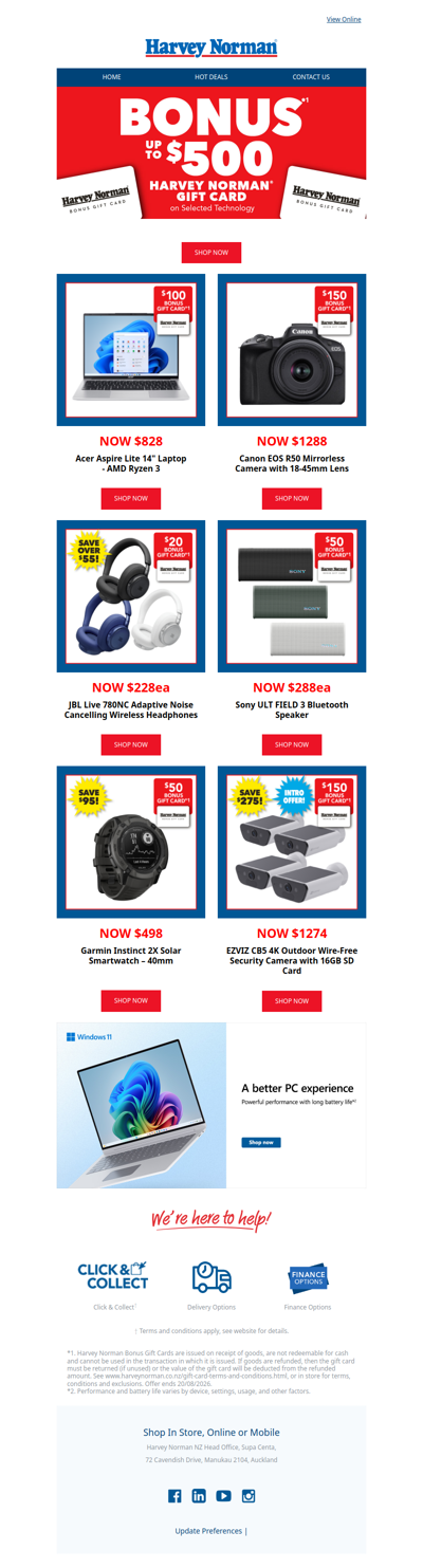 BONUS*¹ GIFT CARD on now at Harvey Norman!