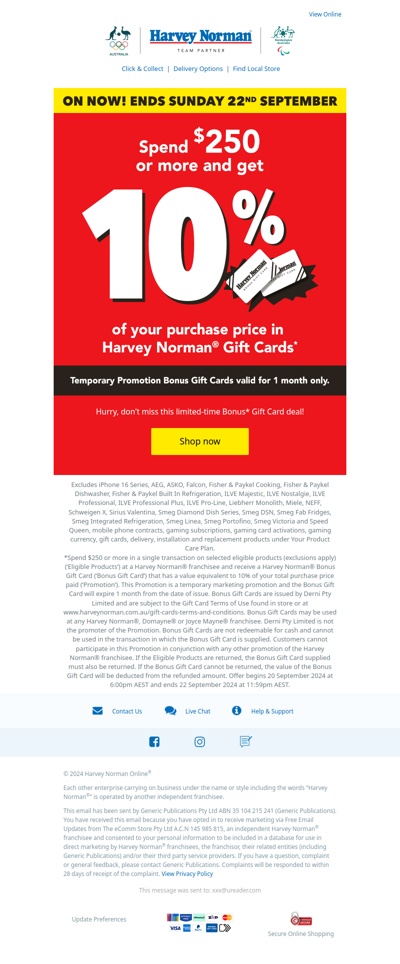 Bonus* Harvey Norman® Gift Card Deal | Must End Sunday, Online Now