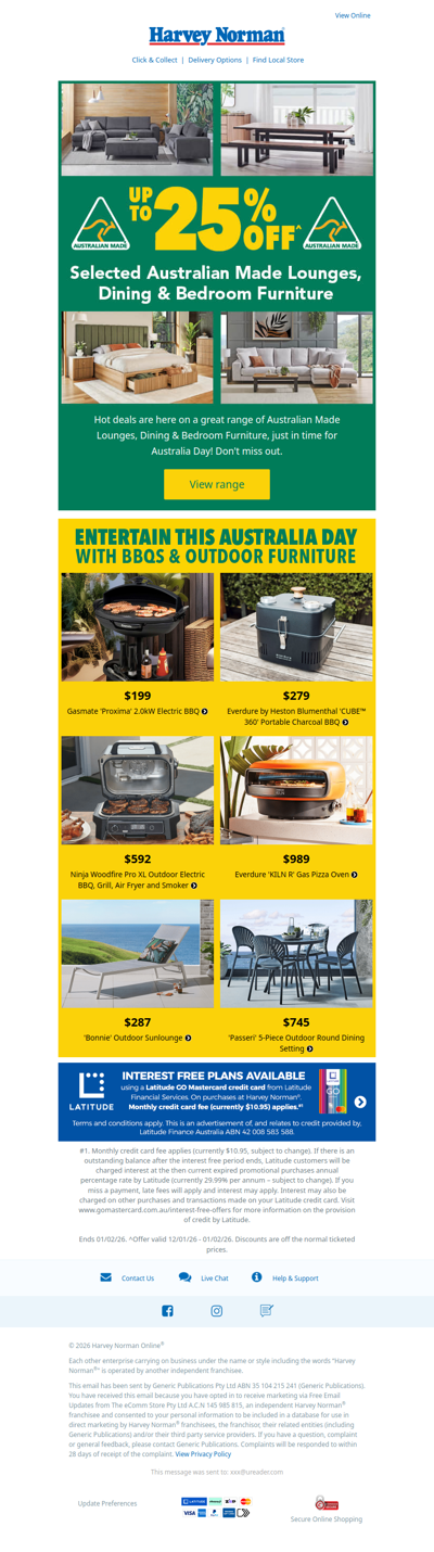 Australia Day Deals | Up to 25% off^ Selected Australian Made Furniture