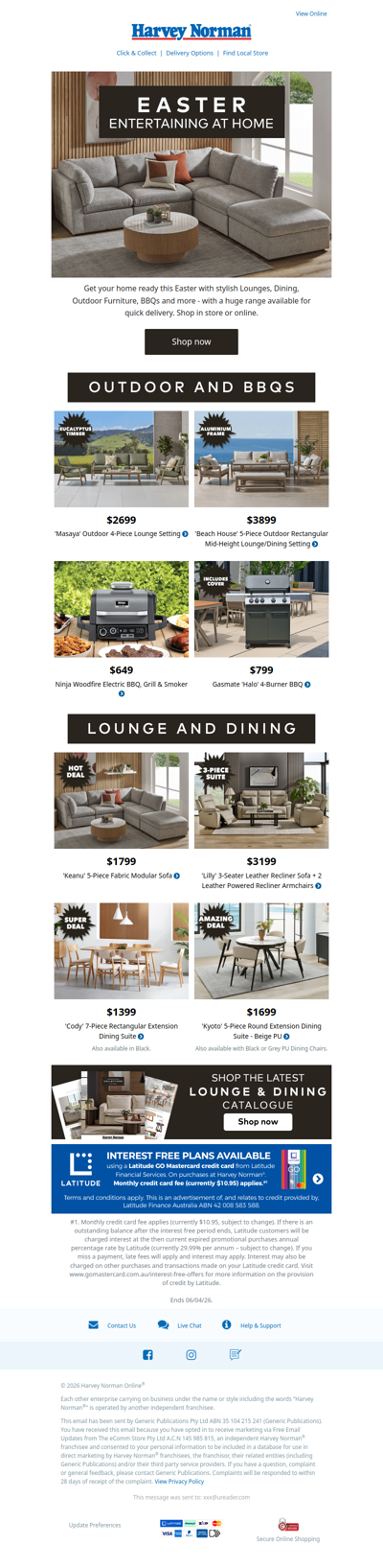 Easter Hosting Essentials | Lounges, Dining, Outdoor Furniture, BBQs and more