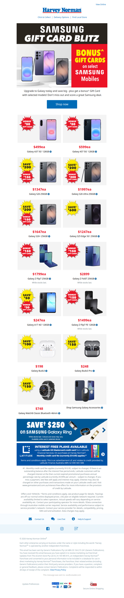 Bonus^ Gift Card Offer on select Samsung Mobiles