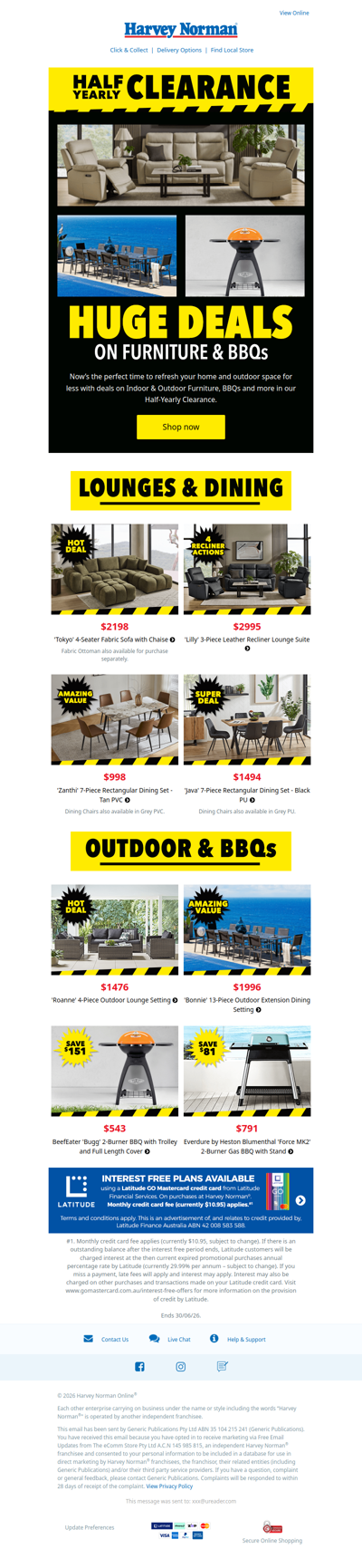 Half Yearly Deals on Indoor & Outdoor Furniture, BBQs and more