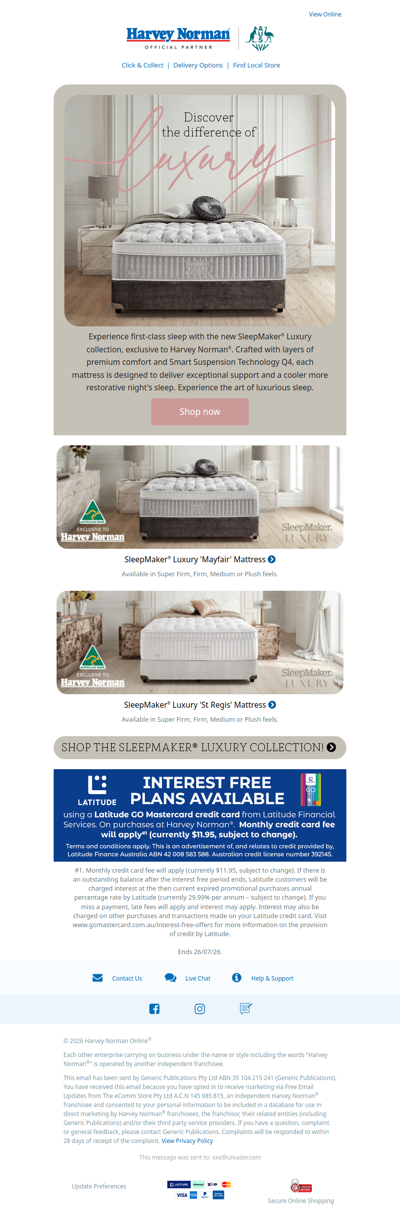 Harvey Norman® New & Exclusive 'SleepMaker® Luxury' Collection