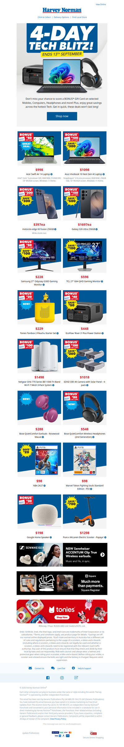 4-Day Tech Blitz | Bonus* Gift Card on select Tech | Plus Great Savings