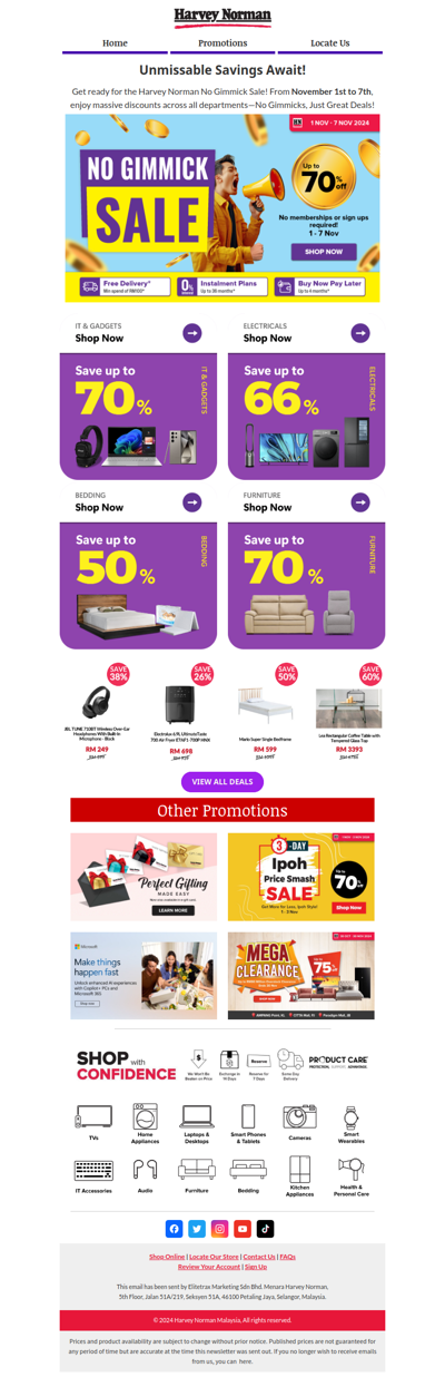 Harvey Norman No Gimmick Sale: Up to 70% Off Everything!