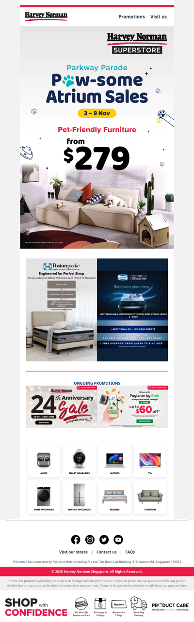 Parkway Parade Paw-some Atrium Sales! Pet-Friendly Furniture from $279!