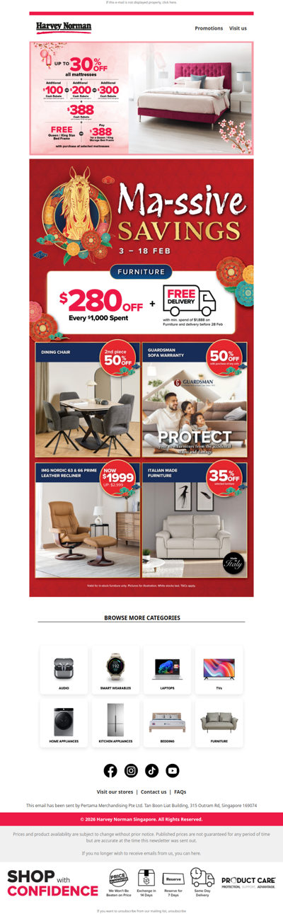 CNY Special - Up to 30% off all mattresses + Free king size bed frame!