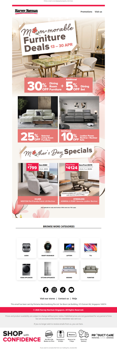 Turn everyday Moments into mum-morable ones with more than 30% off on Furniture!