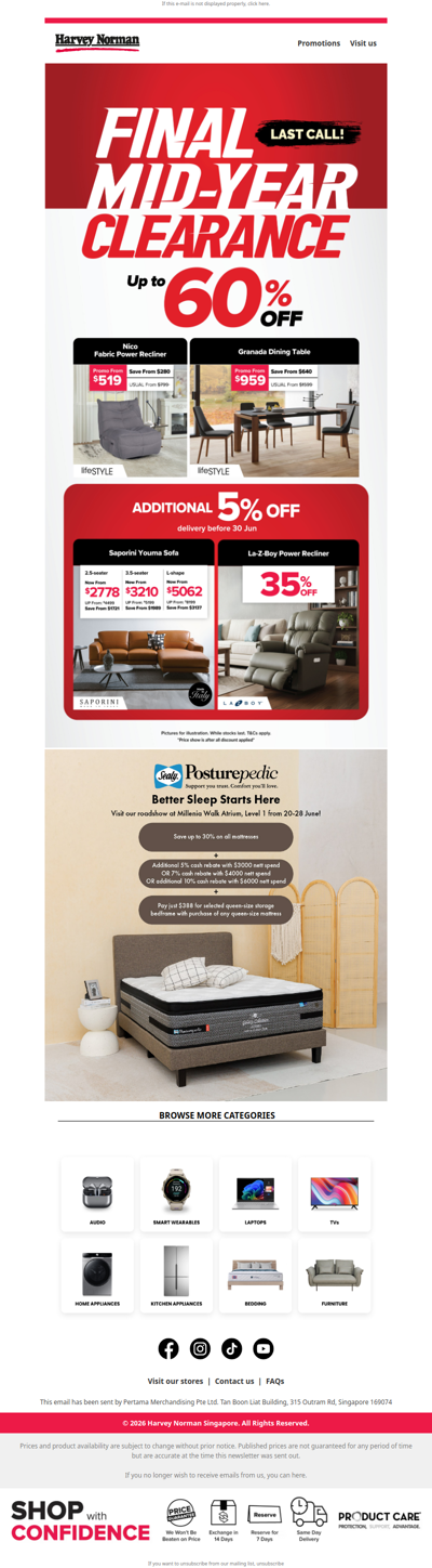 Limited Time Only! Last Call For Our Furniture Mid-Year Clearance With Savings Up To 60% Off!
