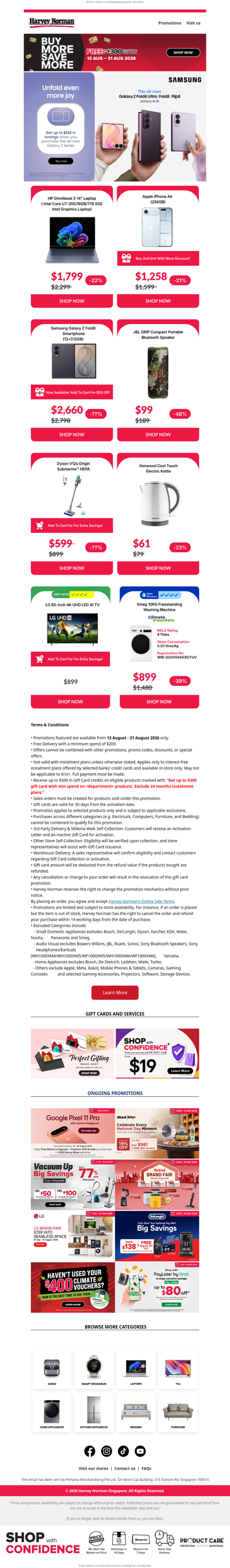 FREE Up to $300* Harvey Norman Gift Cards When You Buy More