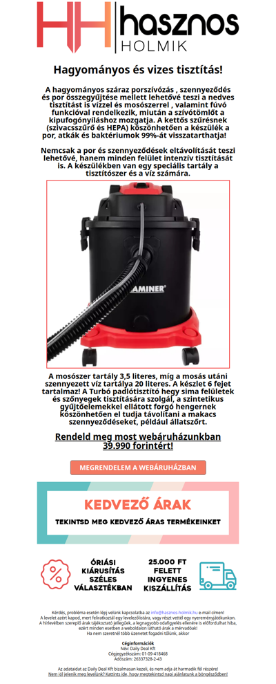 💦 Hagyományos és vizes tisztítás; 20 literes szőnyeg és kárpittisztító 43.990 forintért