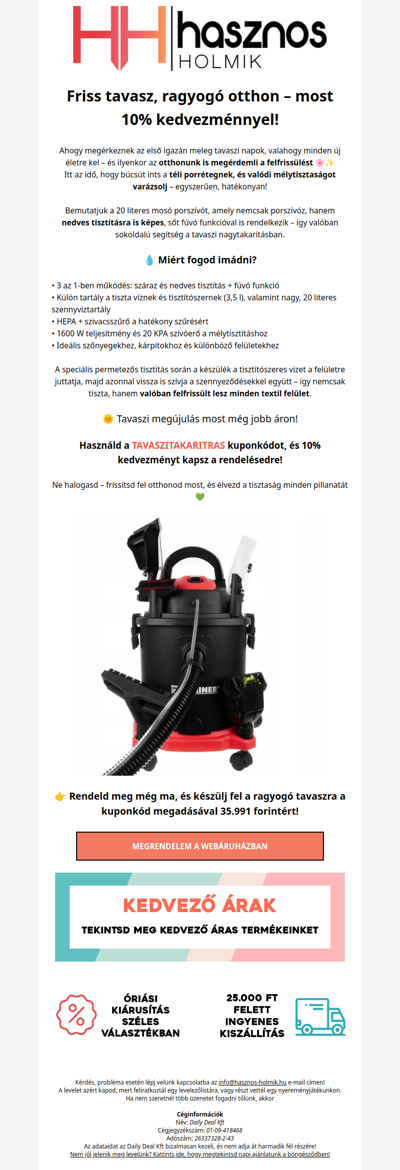 ✨ Tavaszi nagytakarítás; 20 literes szőnyeg és kárpittisztító kuponos kedvezménnyel