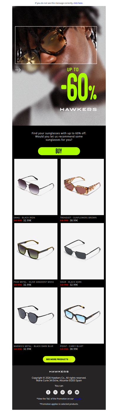 Up to -60% on sunglasses.
