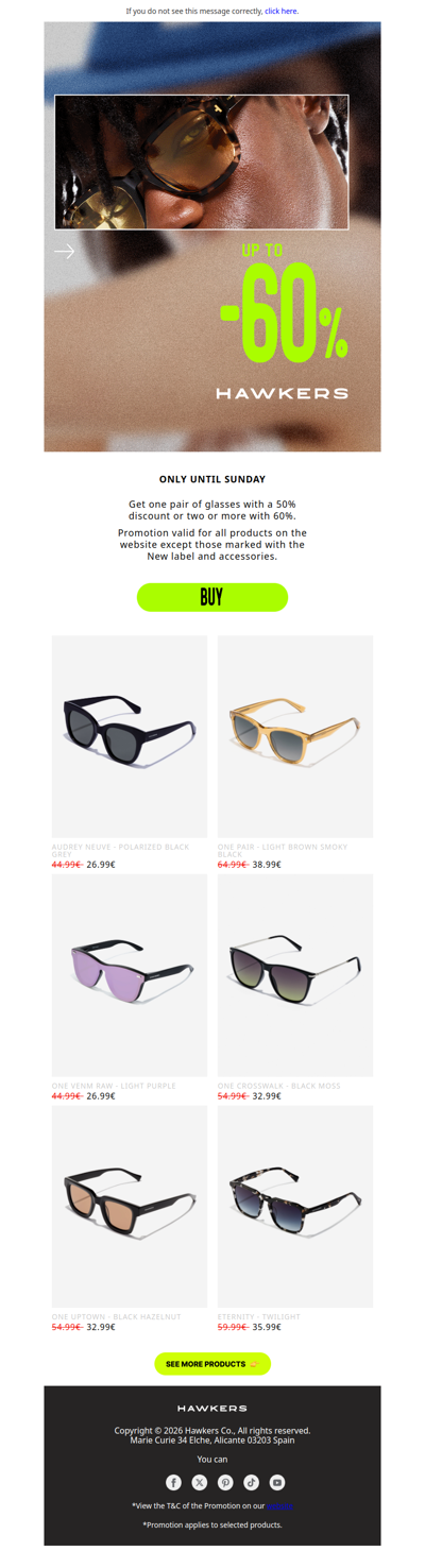 Up to -60% on sunglasses.