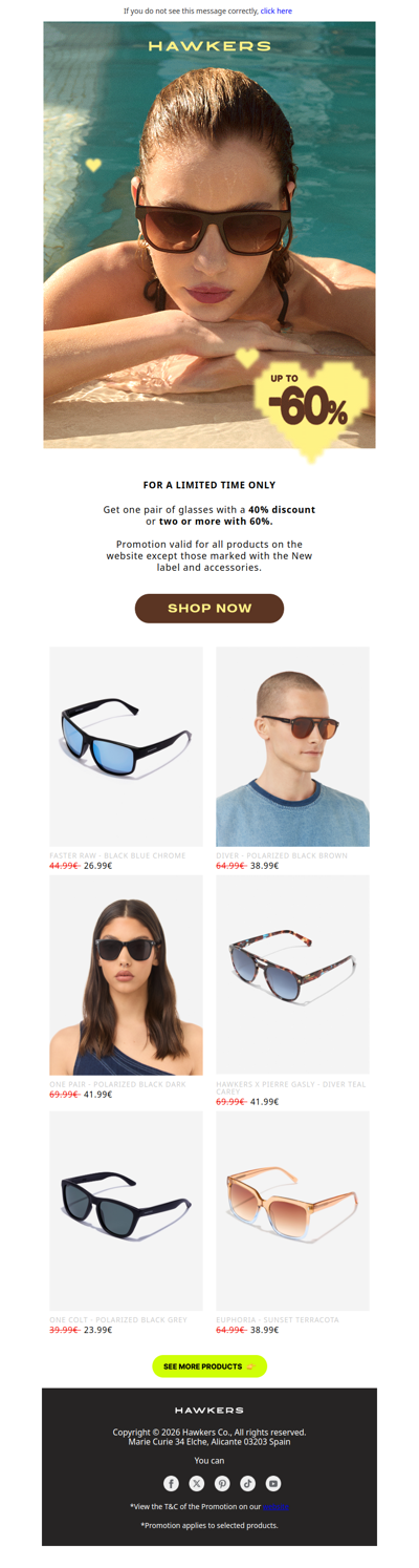 Up to -60% on sunglasses.