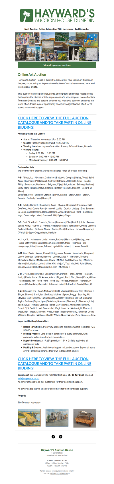 Customers can now view our next Online Art Auction, running from Thursday 27th November to Tuesday 2nd December.