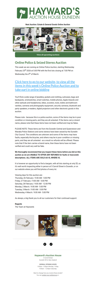 We are now ready for customers to view our next Online Police Auction, starting today, and closing at 7:00 PM on Wednesday the 4th of March.