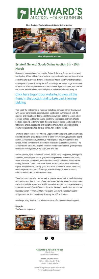 Our next Estate & General Goods Online Auction is ready to go, starting today, Friday March the 6th and ending on Tuesday the 10th.