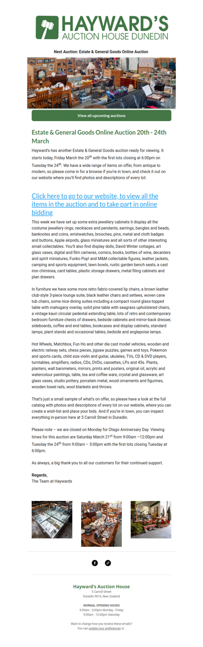 Our next Estate & General Goods Online Auction is ready to go, starting today, Friday March the 20th and ending on Tuesday the 24th.