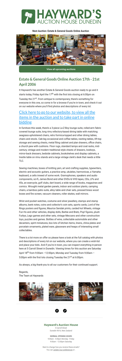 Our next Estate & General Goods Online Auction is ready to go, starting today, Friday April the 17th and ending on Tuesday the 21st.