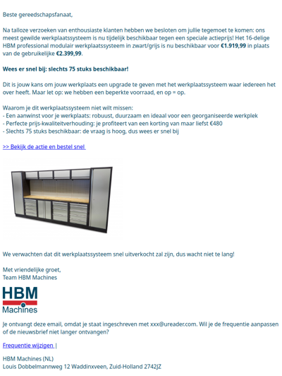 Exclusieve actie: 480 euro voordeel op HBM werkplaatssysteem – op = op!