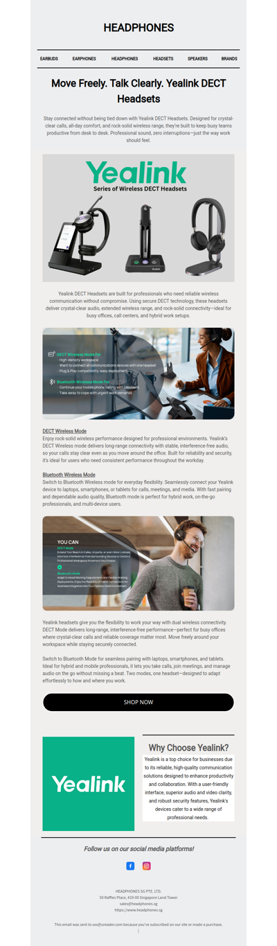Move Freely. Talk Clearly. Yealink DECT Headsets