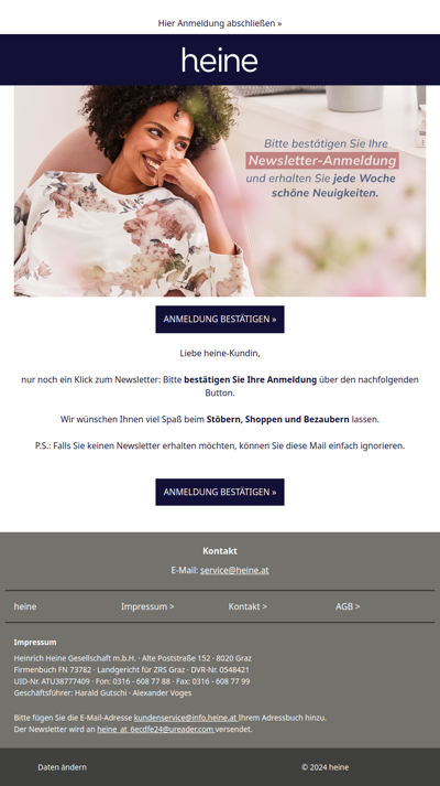 Bitte bestätigen Sie Ihre Anmeldung zum heine Newsletter