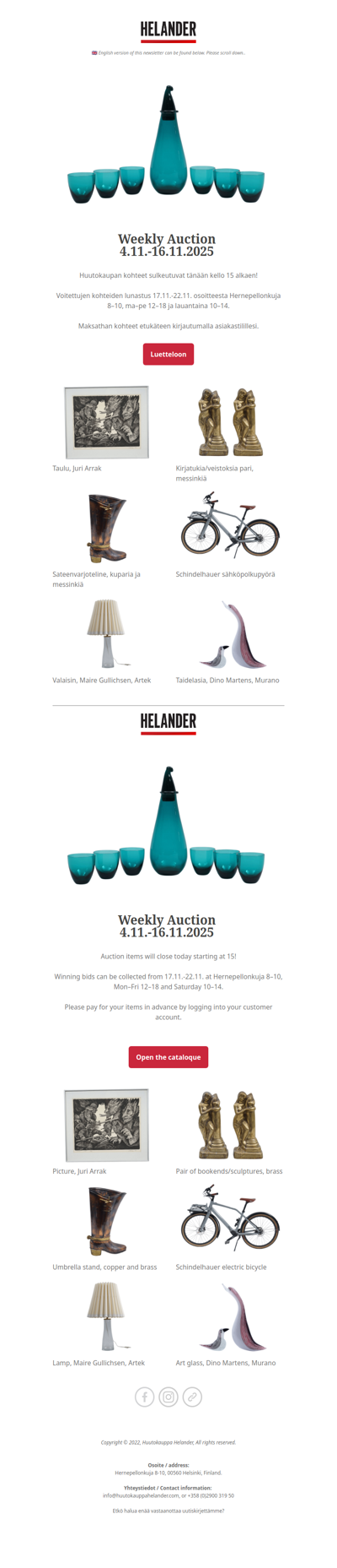 Huutokauppa sulkeutuu tänään! Weekly Auction closing today!