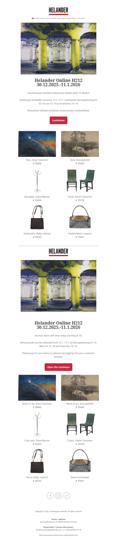 Huutokauppa sulkeutuu tänään! Weekly Auction closing today!