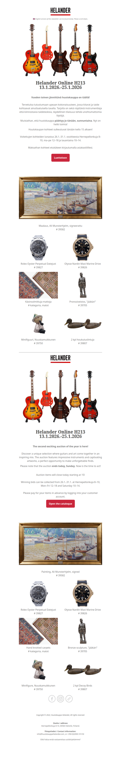 Huutokauppa sulkeutuu tänään! Weekly Auction closing today!