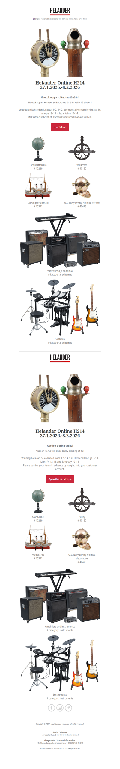 Huutokauppa sulkeutuu tänään! Online Auction closing today!