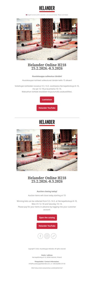 Huutokauppa sulkeutuu tänään! Online Auction closing today!