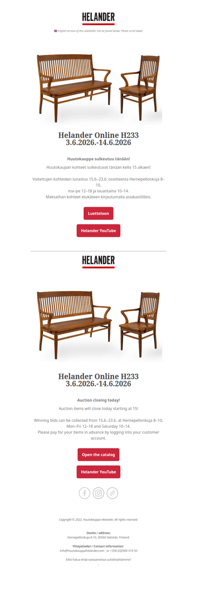 Huutokauppa sulkeutuu tänään! Online Auction closing today!