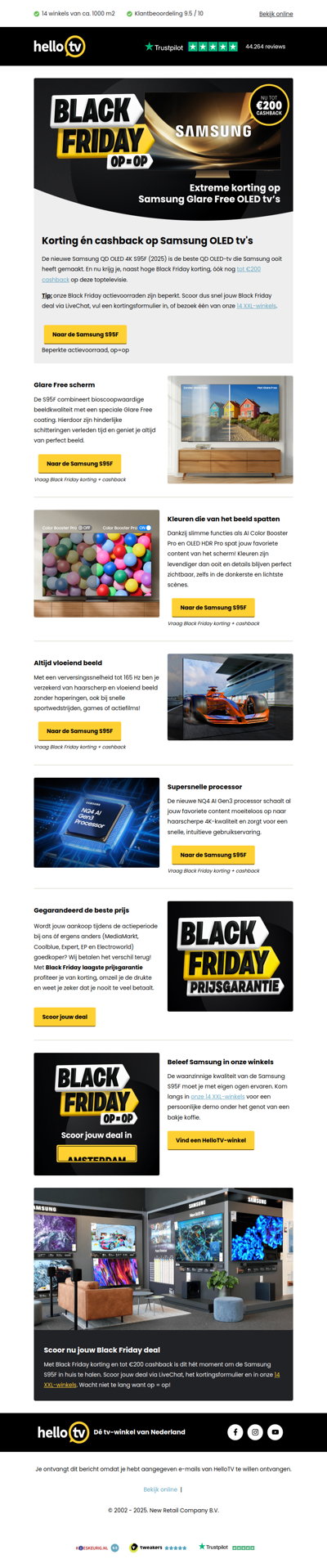 Tot €200 cashback + Black Friday korting op Samsung OLED tv's