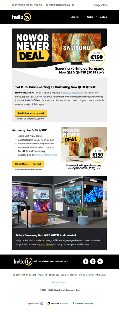 Tot 150 euro kassakorting op Samsung Neo QLED QN73F