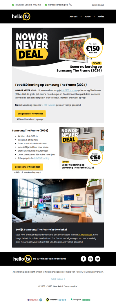 Tot 150 euro korting op Samsung The Frame